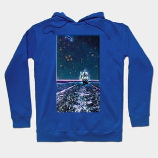 Boat and seagull - Night Hoodie